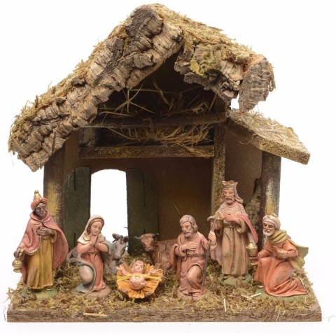 Kerststal met 8 figuren 27 x 17 x 26 cm -