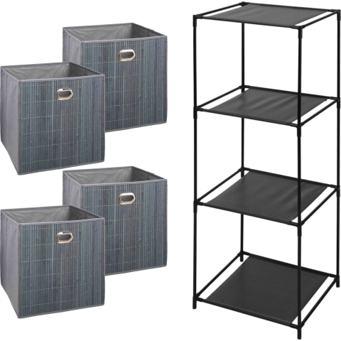 Opbergrek 4-laags Smartrack - 4x mandjes linnen/bamboe - grijs - 34 x 98 cm -