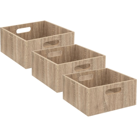 5five Opbergmand/kastmand van hout - Set van 3x stuks - lichtbruin - 14 Liter - 31 x 31 x 15 cm - Op -