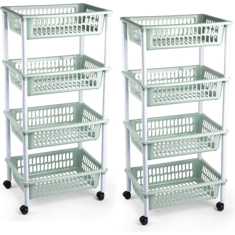 2x stuks opberger/organiser trolley/roltafel met 4 manden 85 cm mintgroen -