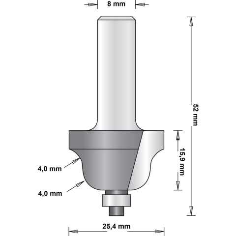Hikoki Accessoires 8 Mm Profielfrees (Romeinse Ogieffrees) Met Onderlager 25.4X52X4 - 754096