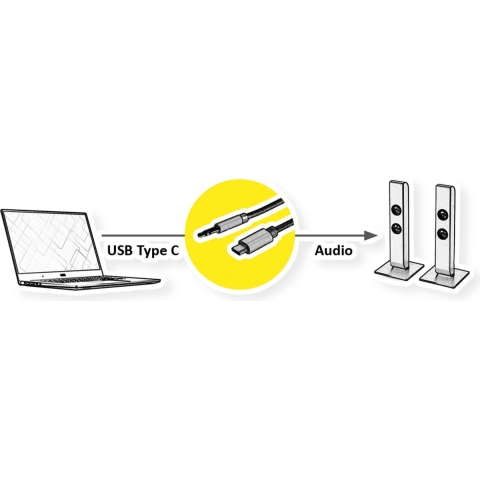 ROLINE Adapter Kabel USB Type C - 3.5mm Audio, Male/Male, zwart, 3 m