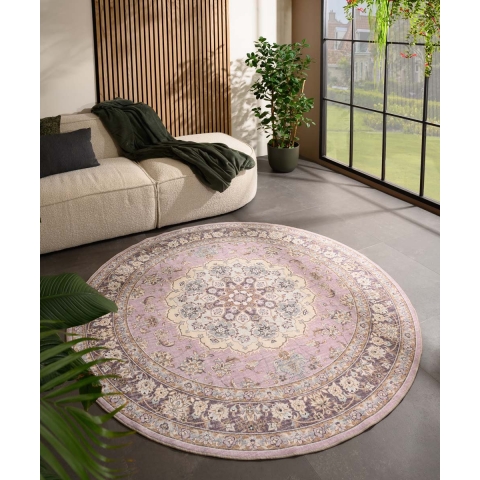Heritaged Rond Vintage buitenkleed - Valenca Nova paars|roze - 160 cm