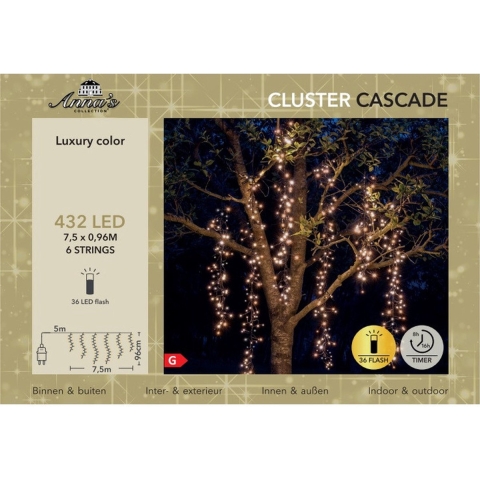 Cascade clusterverlichting - 432 led lampjes - extra warm wit - 750 cm - timer -