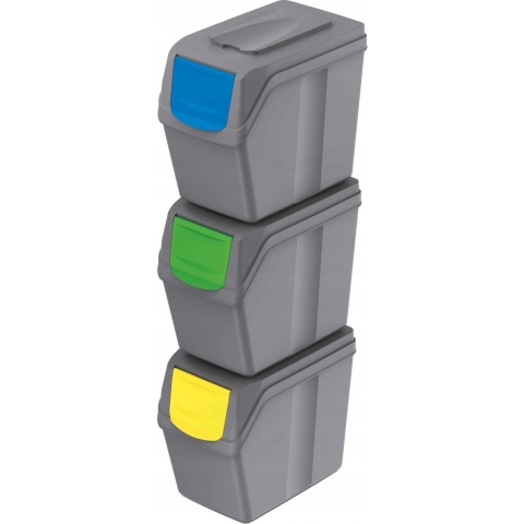 Prosperplast Afvalscheidingprullenbakken - 3x 20L - grijs - prullenbak -