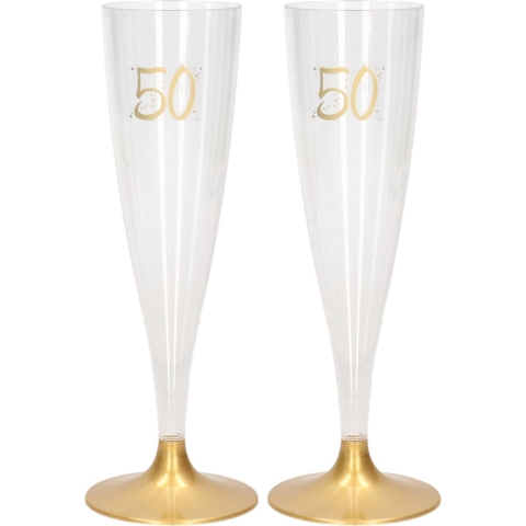 Champagneglazen - 24x - 50 jaar - goud - herbruikbaar - verjaardag feest - Sarah/Abraham -