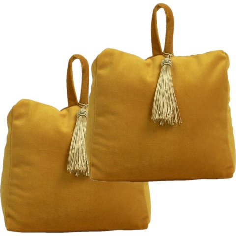 Mars & More Deurstopper - 2x stuks - fluweel - okergeel kleurig - 17 x 10 x 18 cm - voor binnen deur -