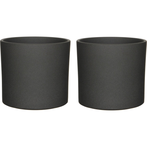2x stuks bloempotten mat donkergrijs keramiek voor kamerplant H21.5 x D23 cm -
