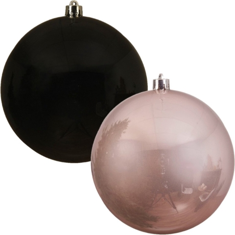 Kerstversieringen set van 6x grote kunststof kerstballen zwart en lichtroze 14 cm glans -