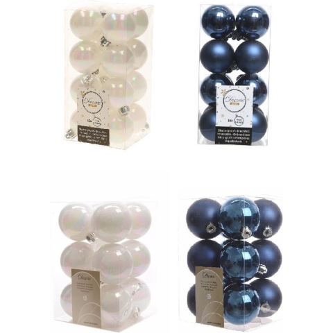 Kerstversiering kunststof kerstballen mix donkerblauw/parelmoer wit 4 en 6 cm pakket van 80x stuks -