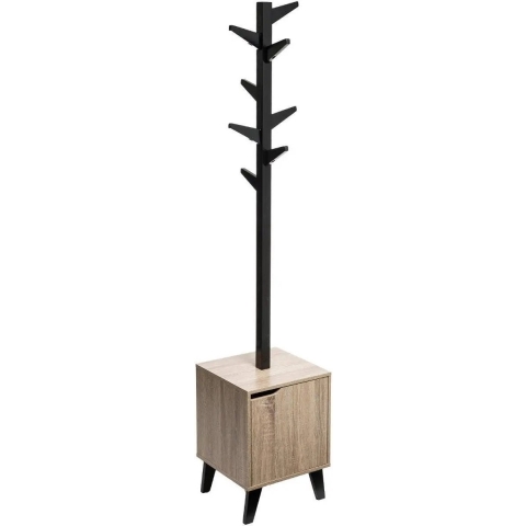 Kapstok - beige/zwart - MDF hout - 8 haaks - 34 x 32 x 168 cm -