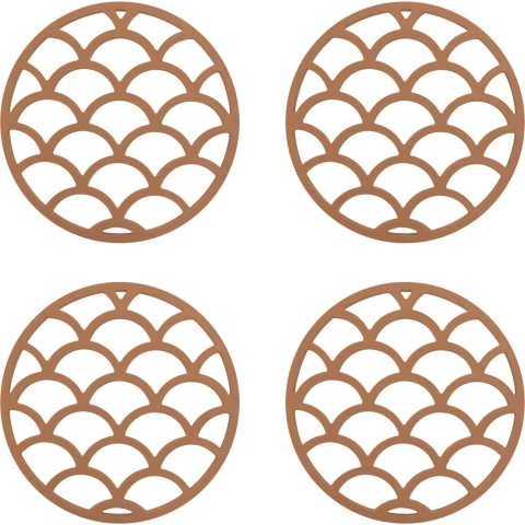 Krumble Pannenonderzetter met schubben patroon - Bruin - Set van 4