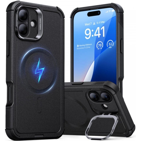 ESR Cyber Tough HaloLock Case + Stash Stand Backcover Apple iPhone 16 Plus Zwart MagSafe compatible