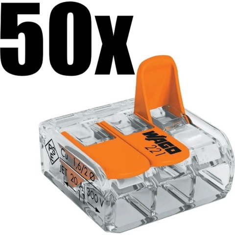 WAGO Lasklem hersluitbaar 3-voudig max.4qmm 221-413 | doos 50 stuks - 4047213