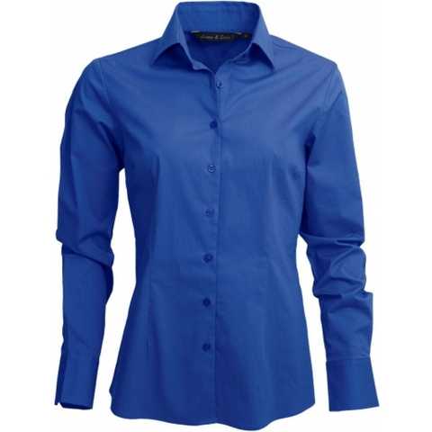 Casual promo overhemd voor dames - blauw - lange mouwen - katoen/polyester M -