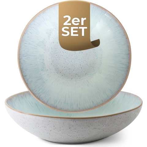 Palmer Bord diep Light Blue Sea 22 cm Blauw Wit Stoneware 2 stuks