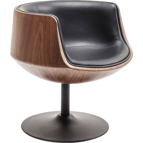 Kare Design Club Walnut Draaibare Fauteuil - Kunstleer Zwart