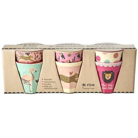 Rice Bekers - Melamine - 6 st. - 160 ml - Roze/Jungle Print - Rice - OneSize - Bekers
