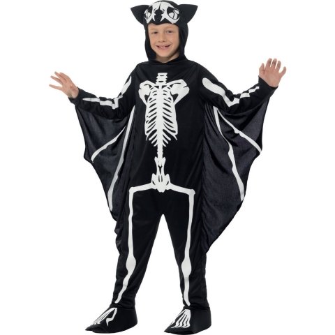 Smiffys Kostuum - Bat Skeleton - Zwart/Wit - Smiffys - 10-12 jaar (140-152) - Kostuum