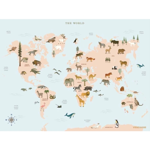 Vissevasse Poster - 50x70 - World Map Animal - Vissevasse - OneSize - Poster