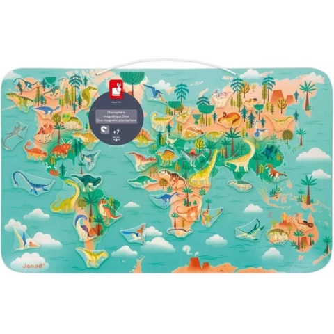 Janod Puzzel - 50 Bakstenen - Magnetische Dino Wereldkaart - Janod - OneSize - Puzzel