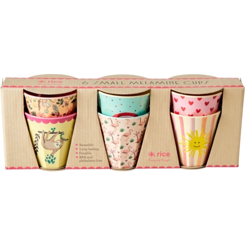 Rice Bekers - Melamine - 6 st. - 250 ml - Roze/Funky afdrukken - Rice - OneSize - Beker