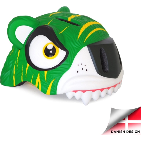 Crazy Safety Fietshelm m. Licht - Tijger - Groen - Crazy Safety - 49-55 cm - Fietshelm
