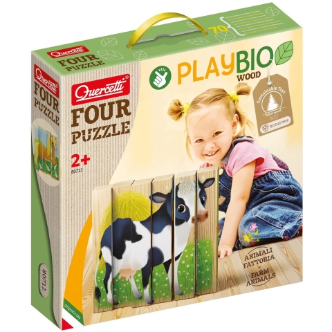 Quercetti Puzzel - Speelbio Hout - Boederijdieren - 4x6 Bakstene - Quercetti - OneSize - Puzzel