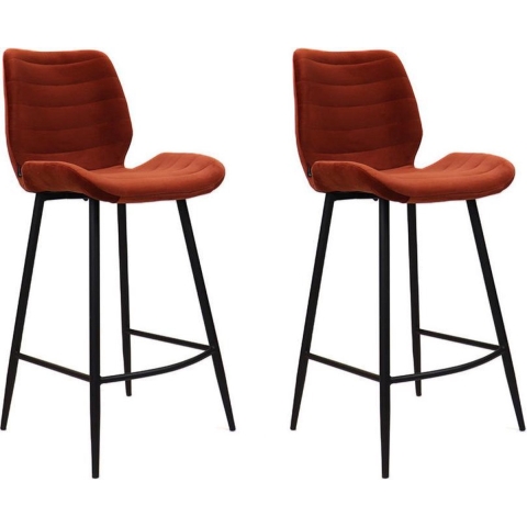 Bronx71 Velvet barkruk Toby koper 71 cm - Barkrukken set van 2