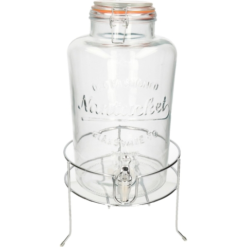 Drankdispenser/limonadedispenser op verhoger - glas - RVS - 8 liter - 18 x 37 cm -