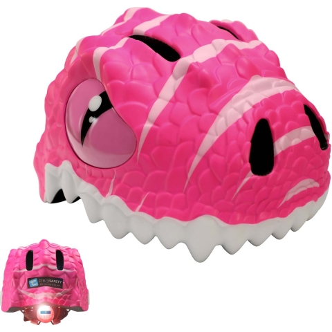 Crazy Safety Fietshelm m. Licht - Draak - Roze - Crazy Safety - 49-55 cm - Fietshelm
