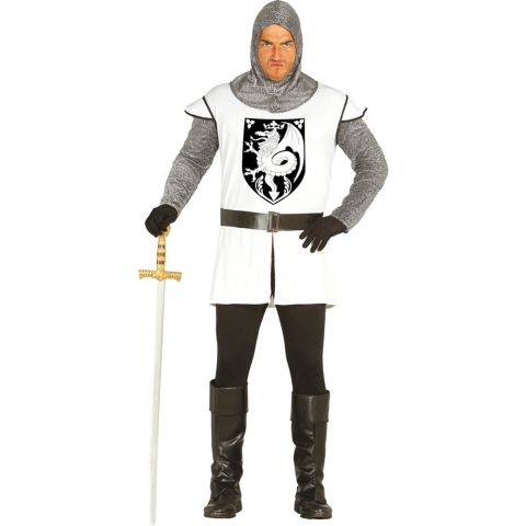 Middeleeuwse ridder verkleed kostuum - wit - voor heren - Verkleedkleding - Carnaval L (52-54) -