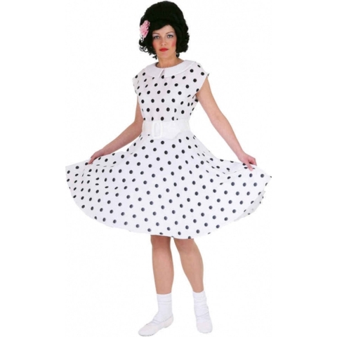 Rock n roll jaren 50 verkleed jurk wit met zwart 38 -