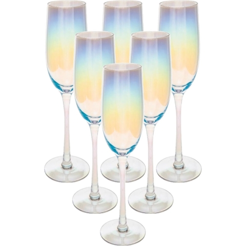 Set van 6x champagneglazen/flutes parelmoer Fantasy 210 ml van glas -