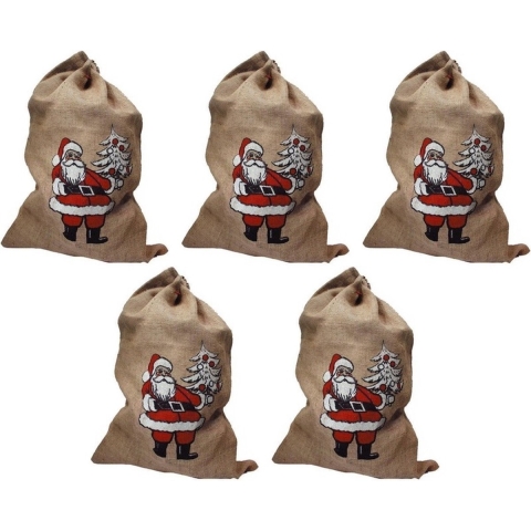 5x Jute zakken voor kerstcadeau / kerstcadeautjes -