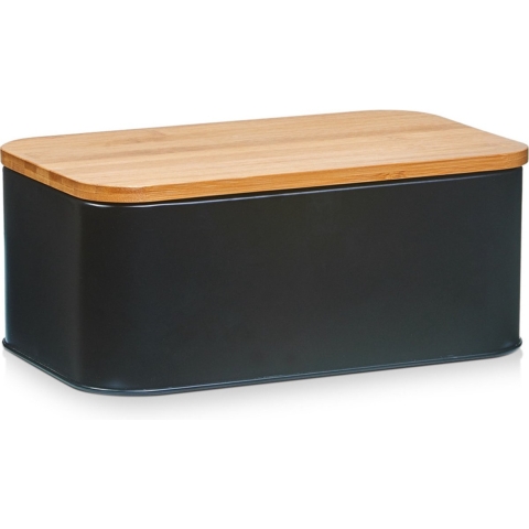 Zwarte broodtrommel deluxe met snijplank deksel 31 cm -
