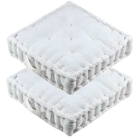 Stof Textile Vloerkussen Maxime - 2x - wit - katoen - 45 x 45 x 10 cm - vierkant - Extra dik -