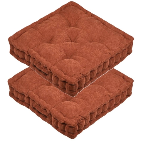 Stof Textile Vloerkussen Ribcord - 2x - terracotta - polyester - 45 x 45 x 10 cm - vierkant - Extra -