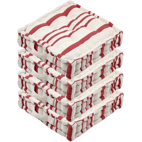 Stof Textile Vloerkussen Beach - 4x - creme wit/steenrood - katoen - 45 x 45 x 10 cm - Extra dik -