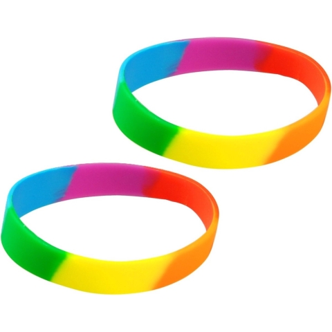 Siliconen armbandjes - 15x - stretch - regenboog - polsbandjes - volwassenen -