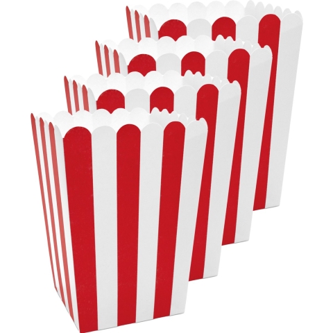 Popcorn/snoep bakjes - 36x - rood gestreept - karton - 7 x 7 x 12 cm - feest uitdeel bakjes -