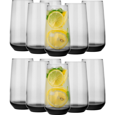 Longdrinkglazen - 12x - Midnight collection - 430 ml - glas - waterglazen -