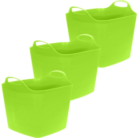 Flexibele emmer - 3x - groen - 25 liter - kunststof - vierkant - 35 x 38 cm -