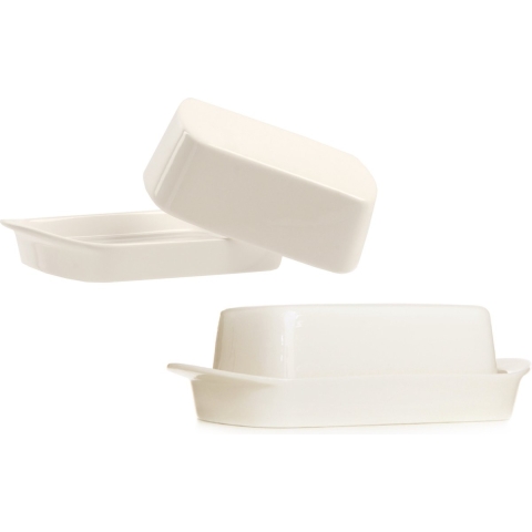 Botervloot - Set van 2x stuks - wit - met deksel - 19 x 12 x 7 cm - porselein - boterkuipje - boterp -
