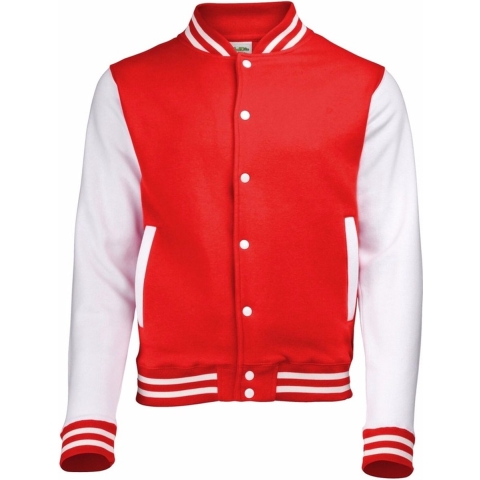 AWDis college jacket voor heren - rood met wit - drukknopen - katoen/polyester S -