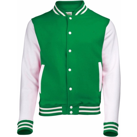 AWDis college jacket voor heren - groen met wit - drukknopen - katoen/polyester M (40/50) -