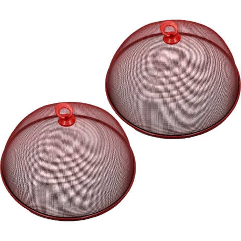 Vliegenkap/voedselkap - 4x - rood - metaal - D35 x H16 cm -