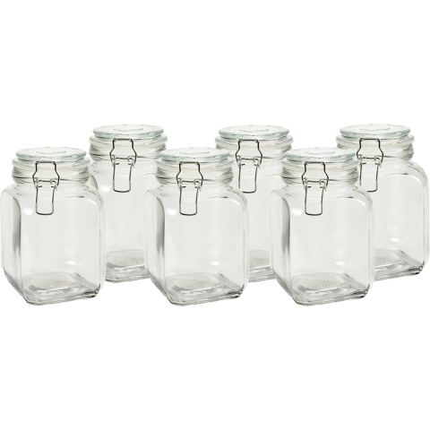 Voorraadpot/bewaarpot - 6x - Caja - 1.2L - glas - met beugelsluiting - D11 x H17 cm -