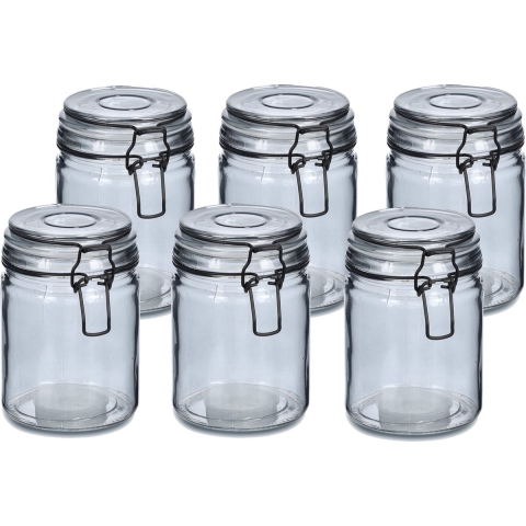 Weckpotten/inmaakpotten - 6x - 250 ml - grijs - glas - beugelsluiting - D8 x H10 cm -