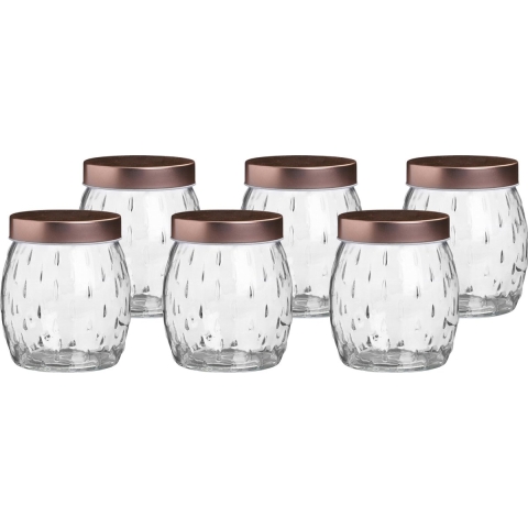 Voorraadpot/bewaarpot Beau - 6x - 2L - glas - koperen deksel - D13 x H22 cm -